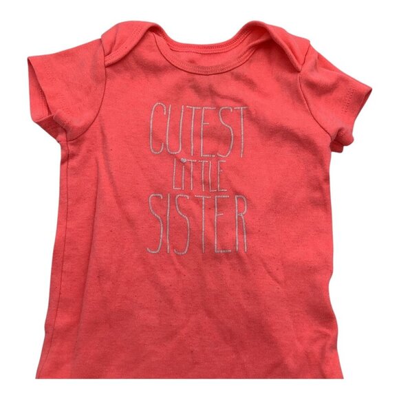 Carter's Baby Girls Bodysuit 12M Bright Orange Coral Cutest Little Sister Tee - Picture 2 of 7